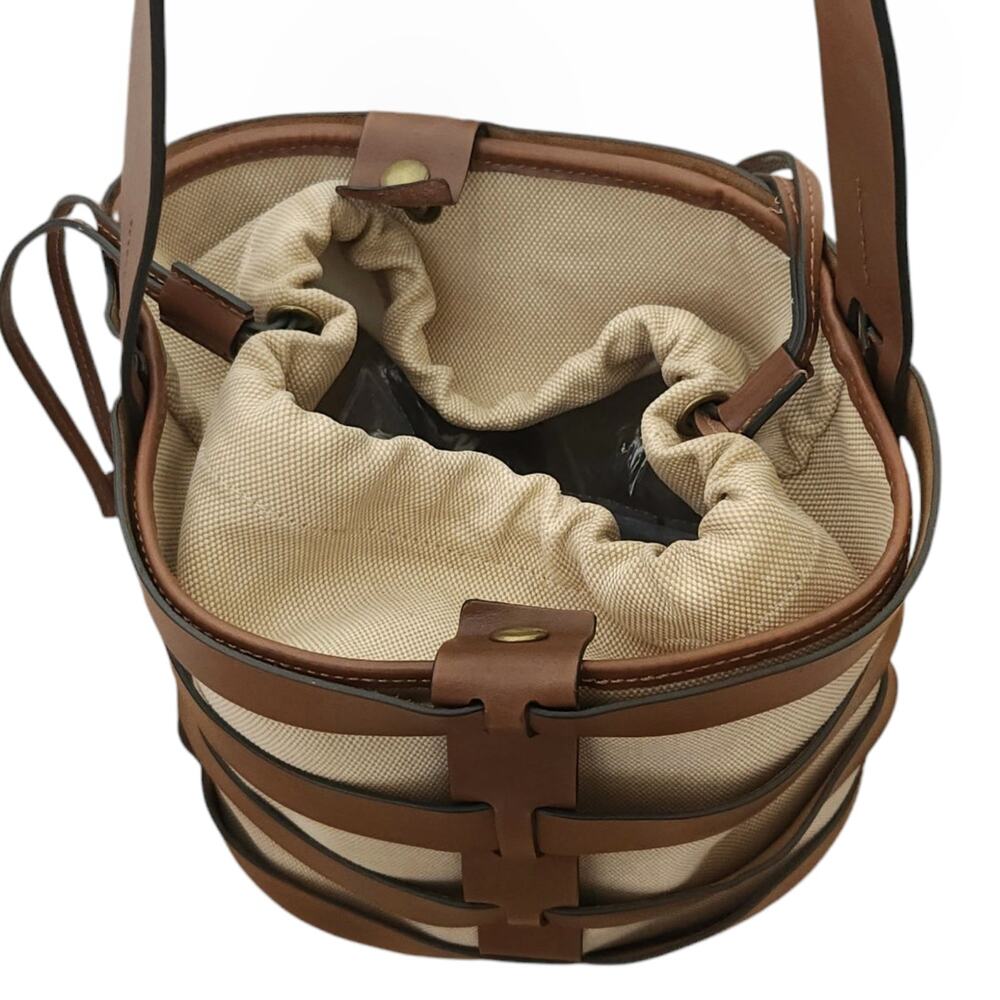 TRADEMARK Hesse caged leather canvas pouch bucket shoulder bag statement purse - Picture 3 of 8